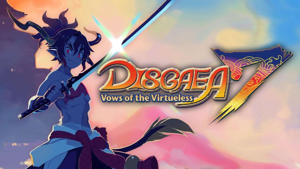 Disgaea 7 Key Art. Fuji holding a sword. Title: Disgaea 7: Vows of the Virtueless