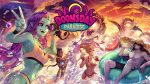 Doomsday Paradise Key Art. Beach with happy people and monsters.